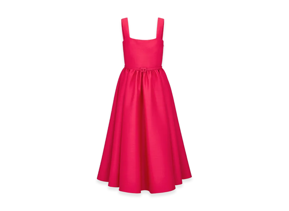 Dior Women's Mid-Length Belted Dress Amaryllis Wool Silk Shantung "Red"