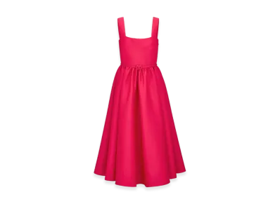 Dior Women's Mid-Length Belted Dress Amaryllis Wool Silk Shantung "Red"