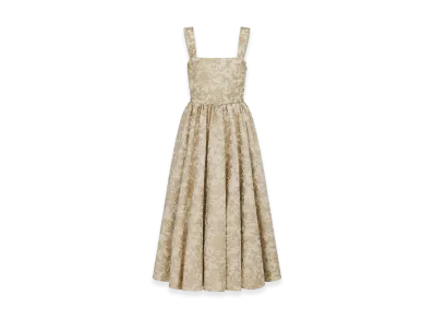 Dior Women's Mid-Length Belted Dress Technical Jacquard Allover Butterfly Motif "White/Gold"