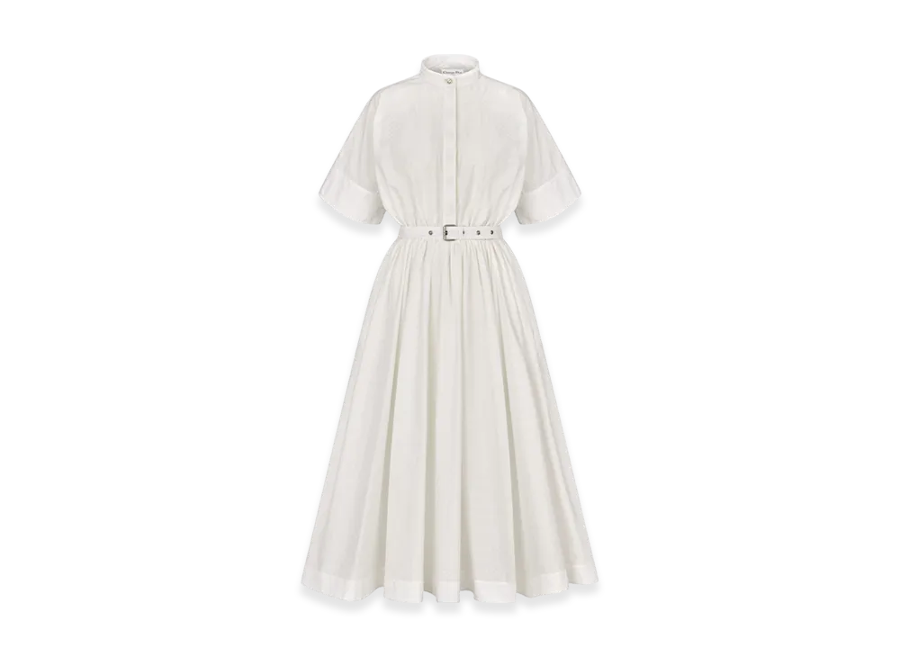 Dior Women's Mid-Length Belted Macrocannage Dress "Ecru"