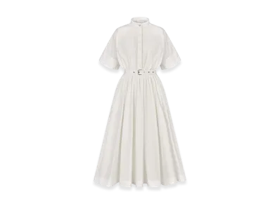 Dior Women's Mid-Length Belted Macrocannage Dress "Ecru"