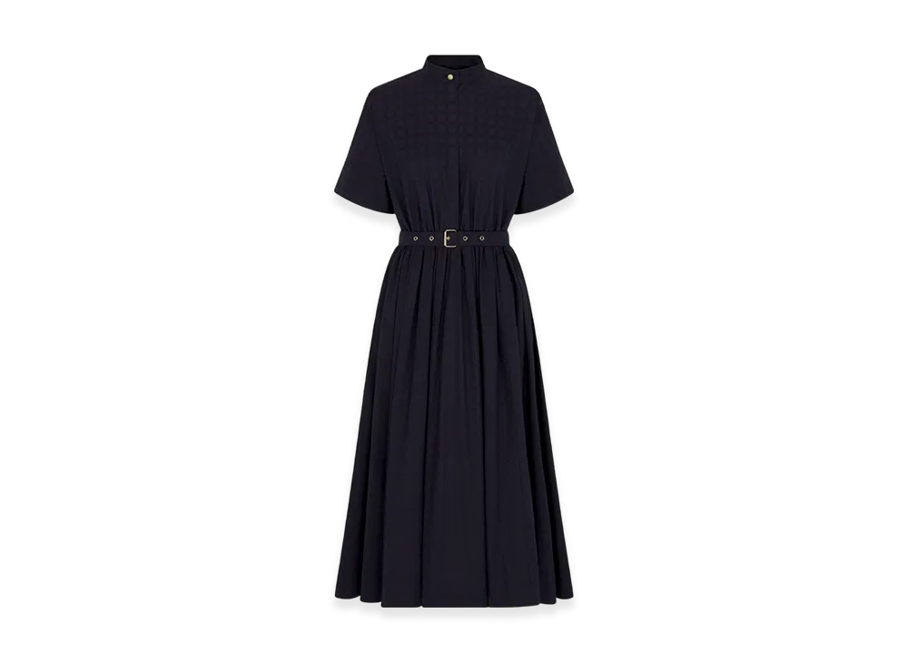 Dior Women's Mid-Length Belted Macrocannage Dress "Deep Blue"