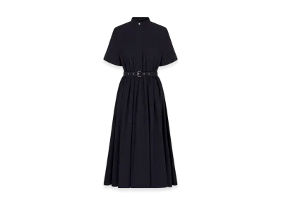 Dior Women's Mid-Length Belted Macrocannage Dress "Deep Blue"
