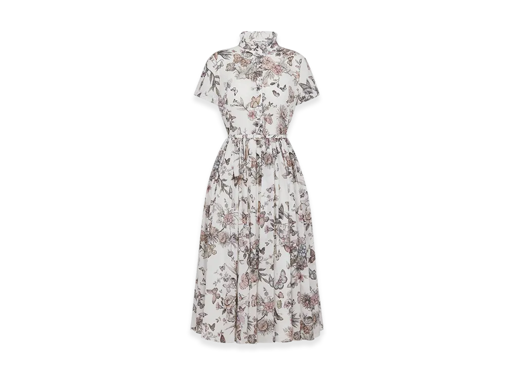 Dior Women's Mid-Length Shirt Dress Voile Toile Mexico Motif "White/Pastel Pink"