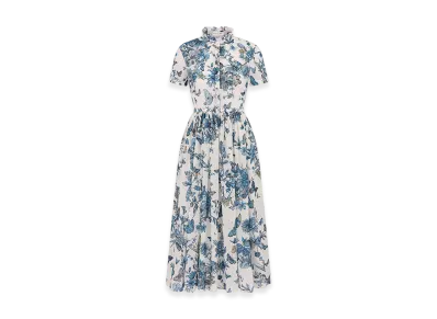 Dior Women's Mid-Length Shirt Dress Voile Toile Mexico Motif "White/Pastel Midnight Blue"