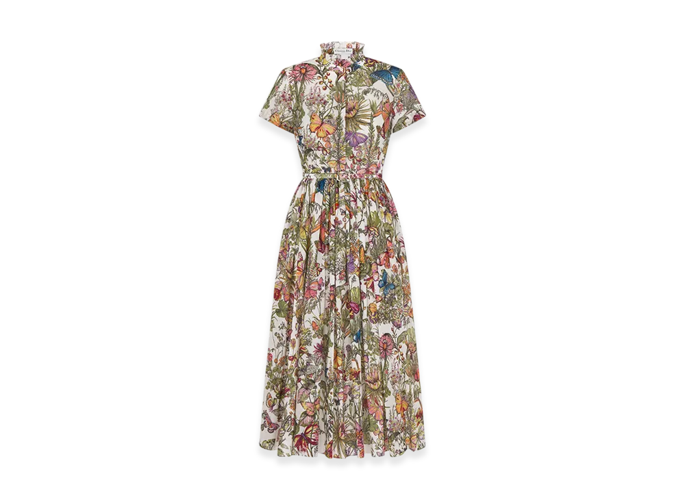 Dior Women's Mid-Length Shirt Dress Voile Mexico Millefiori Motif "Multicolor"