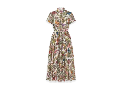 Dior Women's Mid-Length Shirt Dress Voile Mexico Millefiori Motif "Multicolor"