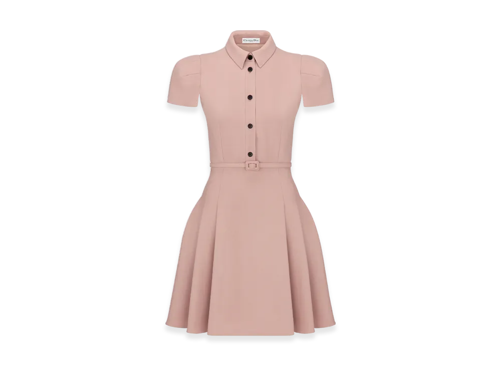 Dior Women's Flared Belted Dress Wool Silk "Pink"