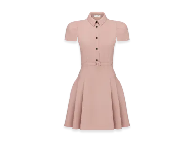 Dior Women's Flared Belted Dress Wool Silk "Pink"