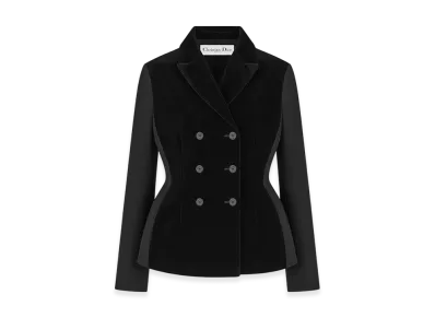 Dior Women's Fitted Jacket Velvet Effect Wool Silk "Black"