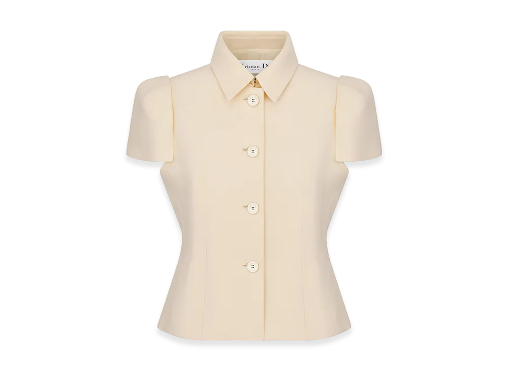 Dior Women's Fitted Short-Sleeved Jacket Wool Silk "Ecru"