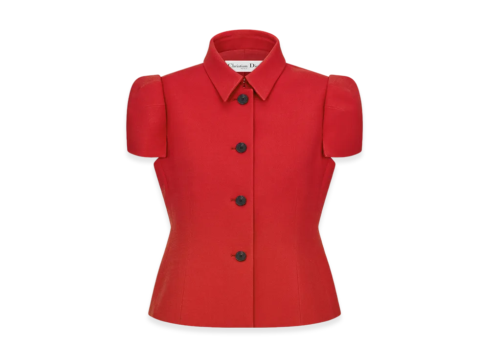 Dior Women's Fitted Short-Sleeved Jacket Wool Silk "Amaryllis Red"