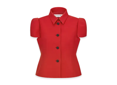 Dior Women's Fitted Short-Sleeved Jacket Wool Silk "Amaryllis Red"