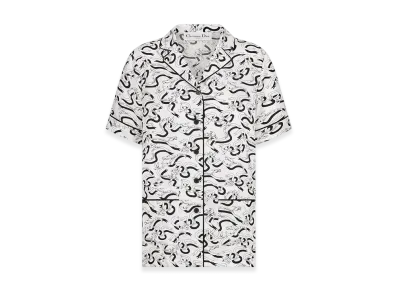 Dior Women's Short-Sleeved Shirt Silk Twill Colombe E Cartigli Motif "White/Black"