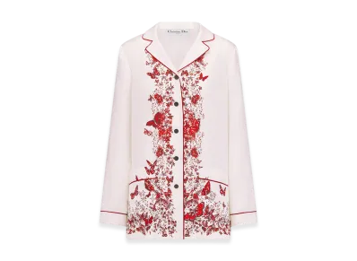 Dior Women's Shirt Silk Twill Le Coeurs Papillons Motif "White/Red"