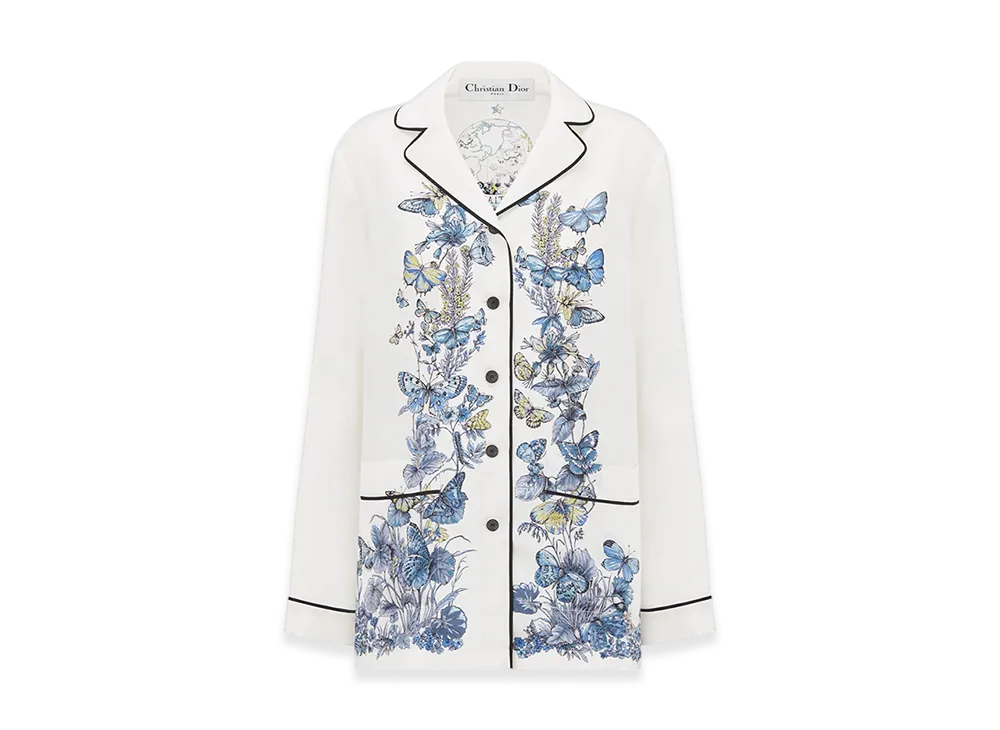 Dior Women's Shirt Mexico Silk Twill "White/Pastel Midnight Blue"