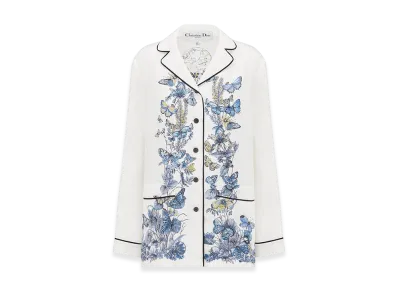 Dior Women's Shirt Mexico Silk Twill "White/Pastel Midnight Blue"