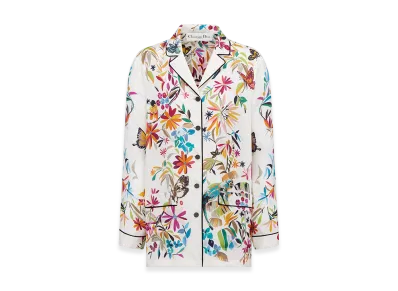Dior Women's Shirt Silk Twill Fantastica Motif "White/Multicolor"