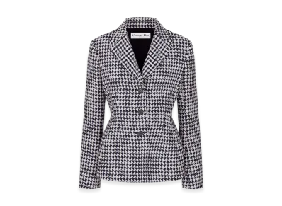 Dior Women's Fitted Jacket Houndstooth Virgin Wool Silk "Blue/White"
