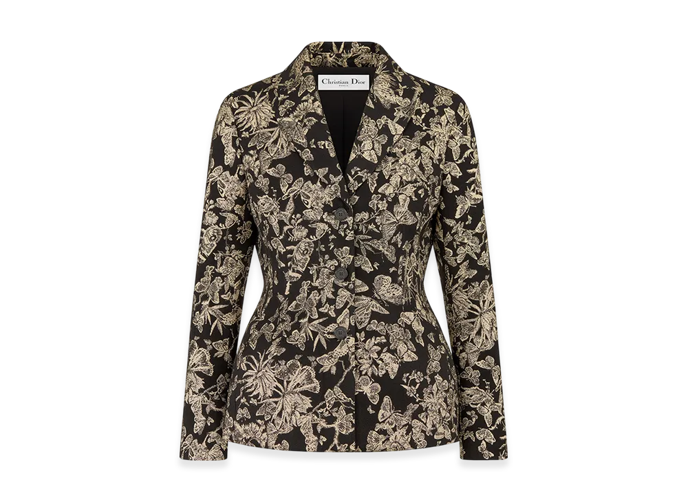 Dior Women's Fitted Jacket Technical Jacquard Allover Butterfly Motif "Black/Gold"