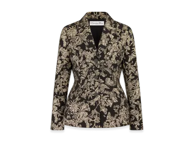 Dior Women's Fitted Jacket Technical Jacquard Allover Butterfly Motif "Black/Gold"