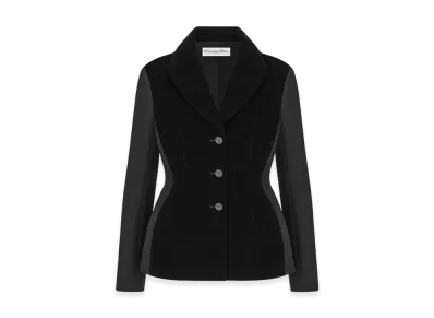Dior Women's Fitted Jacket Velvet Effect Wool Silk "Black"