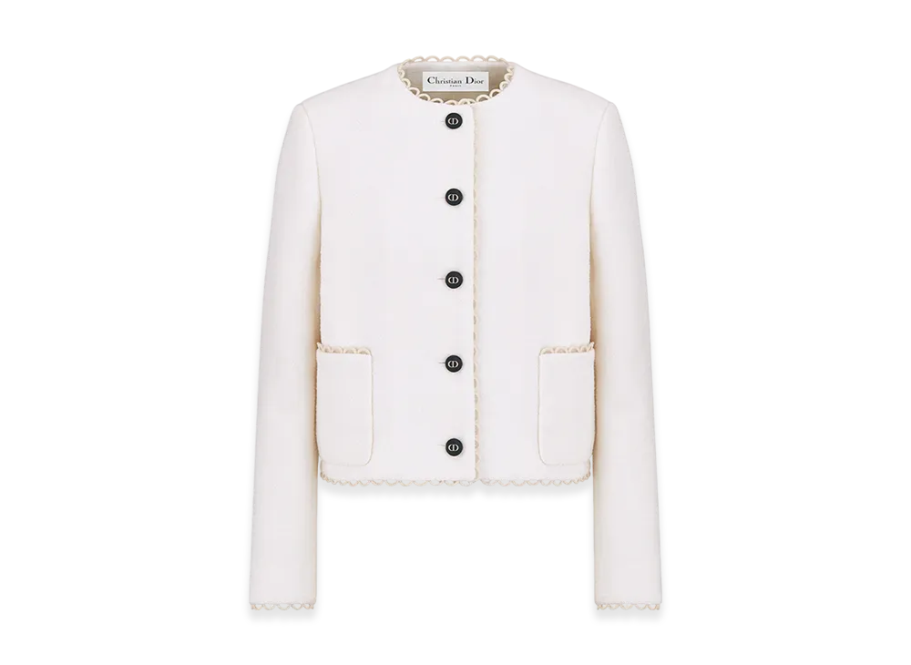 Dior Women's Cropped Jacket Double Sided Virgin Wool Boucle "Ecru"