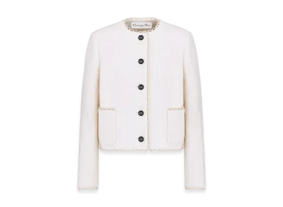 Dior Women's Cropped Jacket Double Sided Virgin Wool Boucle "Ecru"