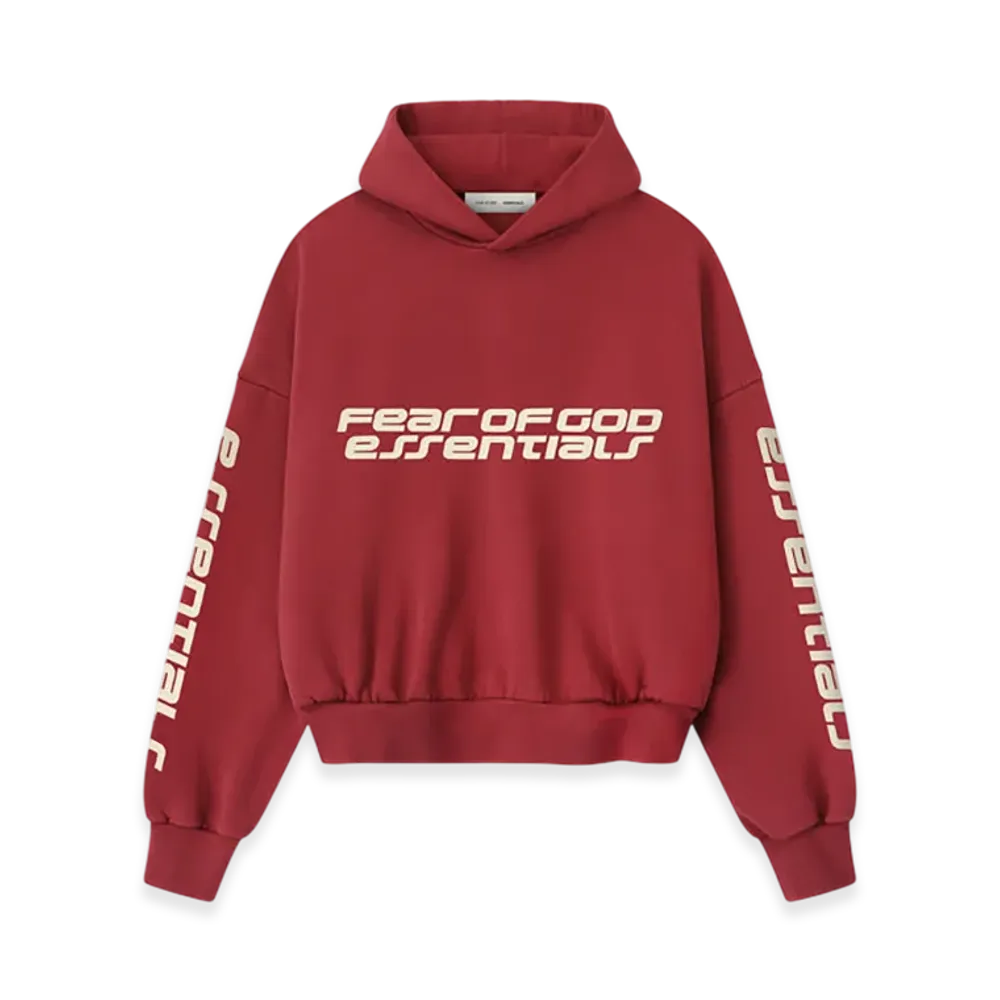 FEAR OF GOD ESSENTIALS Cropped Relaxed Hoodie "Crimson"