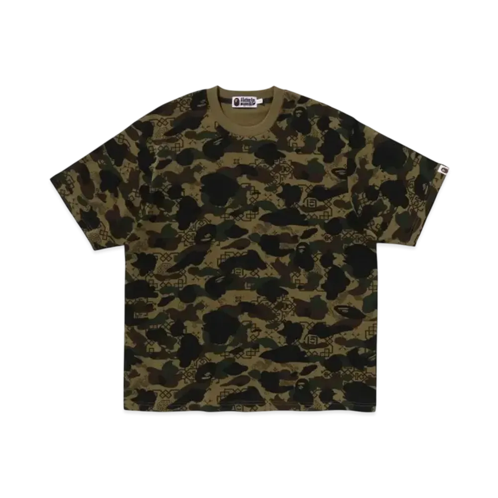 A BATHING APE x CLOT Camo Overprint Logo Relaxed Fit Tee "Green"