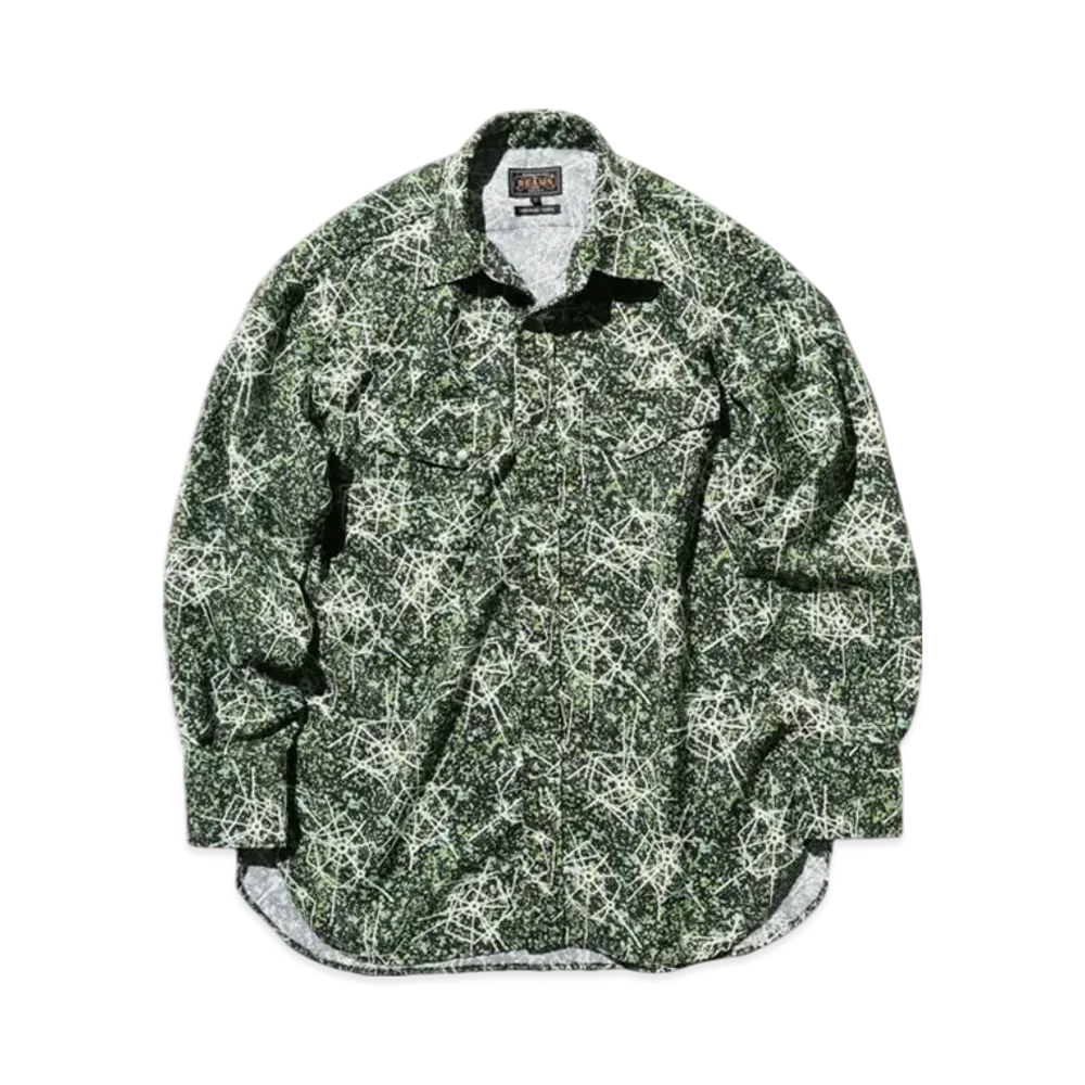 BEAMS Western Shirt Jacquard Mapping Print "Black"