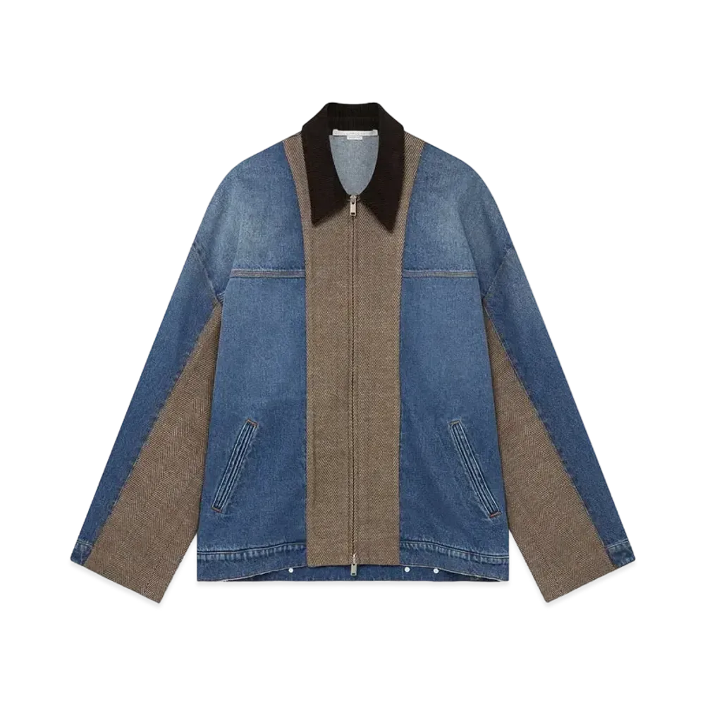 STELLA McCARTNEY Hybrid Panel Boxy Denim Jacket "Beige Tweed/Blue Denim"