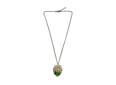 GUCCI Lion Head Rhinestone Necklace "Gold/Green"