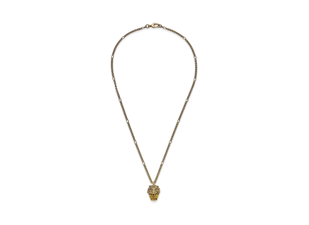 GUCCI Rhinestone Lion Head Necklace "Gold"