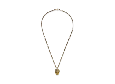 GUCCI Rhinestone Lion Head Necklace "Gold"
