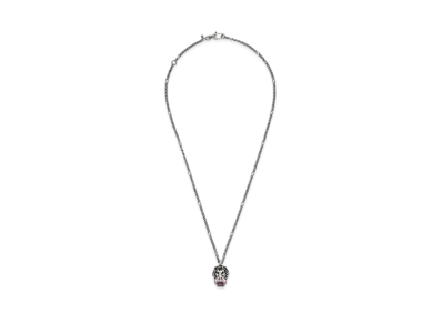 GUCCI Rhinestone Lion Head Necklace "Silver"