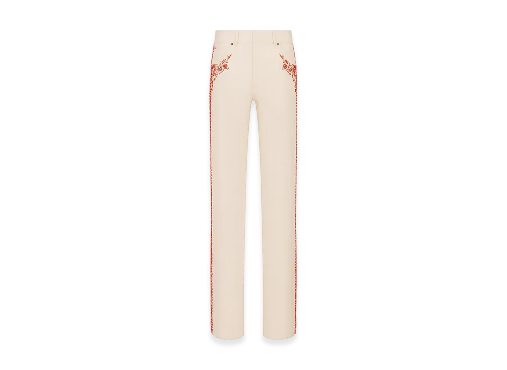 Dior Women's Embroidered Fitted Jeans Denim Beads "White/Coral"