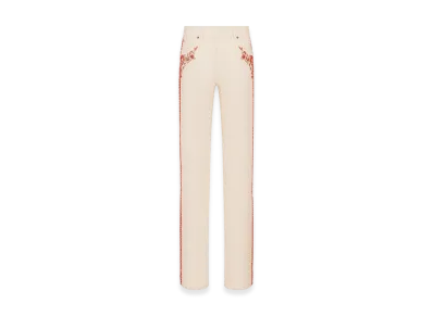 Dior Women's Embroidered Fitted Jeans Denim Beads "White/Coral"