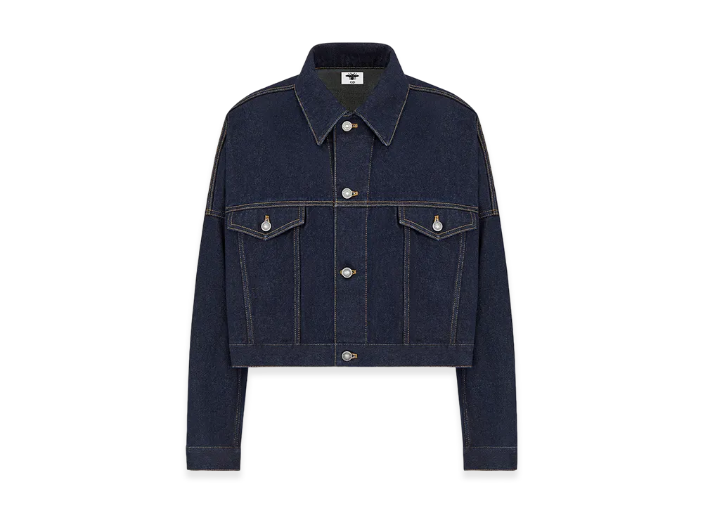 Dior Women's Cropped Jacket Cloque Cotton Denim "Deep Blue"