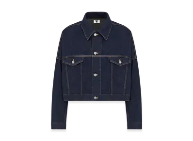 Dior Women's Cropped Jacket Cloque Cotton Denim "Deep Blue"