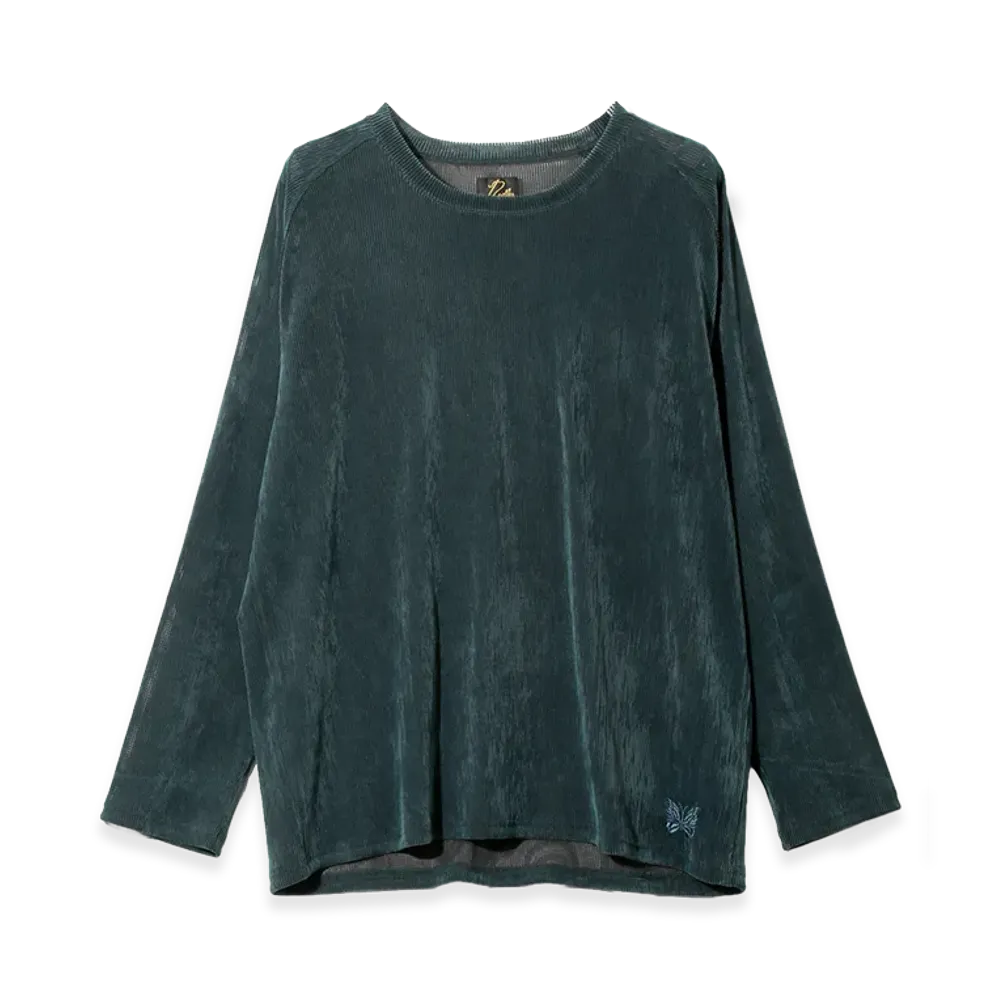 NEEDLES L/S Uneck Tee Flocked Stripe Lace "Turquoise"