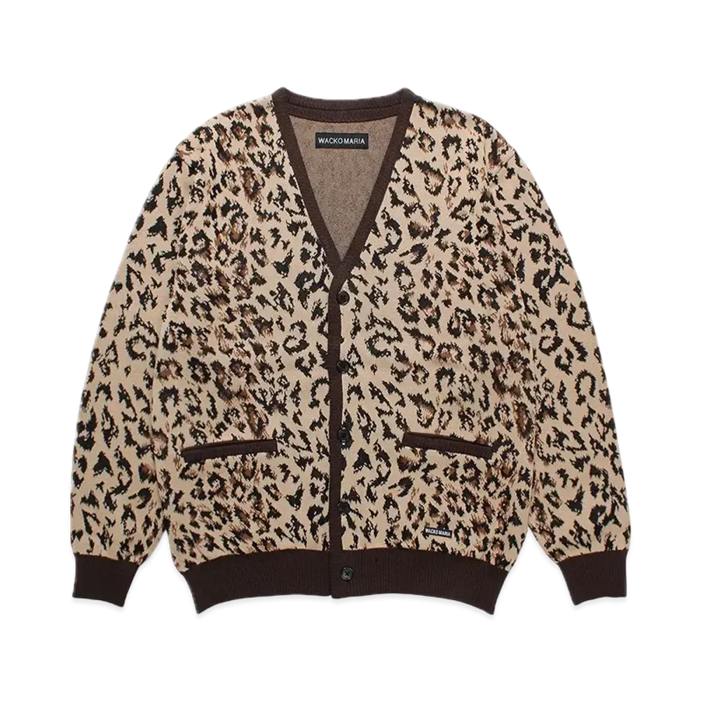 WACKO MARIA Leopard Jacquard Knit Cardigan "Beige"