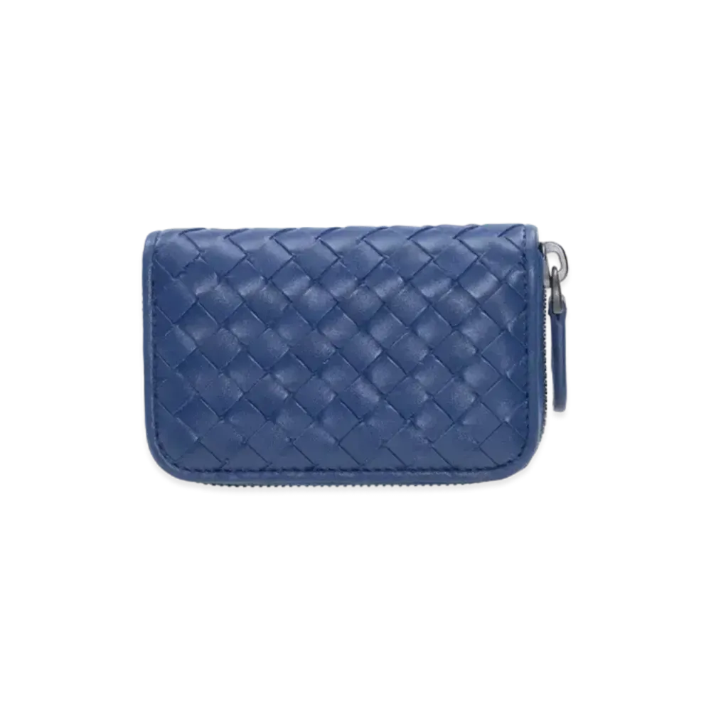 Bottega Veneta Intrecciato Calfskin Zip Around Coin Purse "Blue"