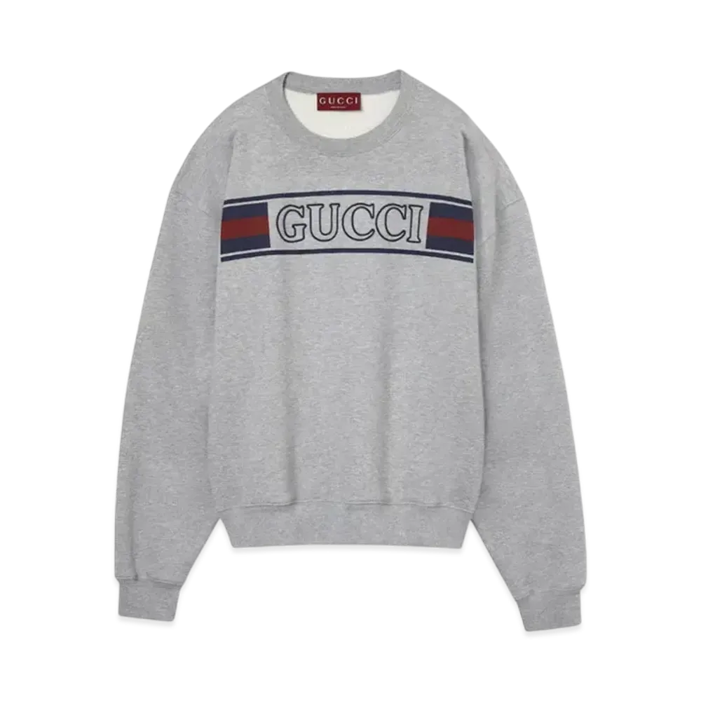 GUCCI Embroidered Cotton Jersey Sweatshirt "Gray"