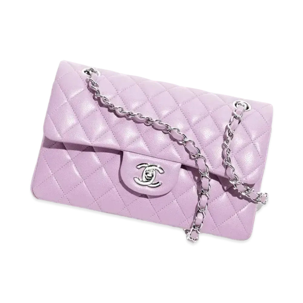 CHANEL Small Classic Handbag Shiny Grained Calfskin "Lilac"