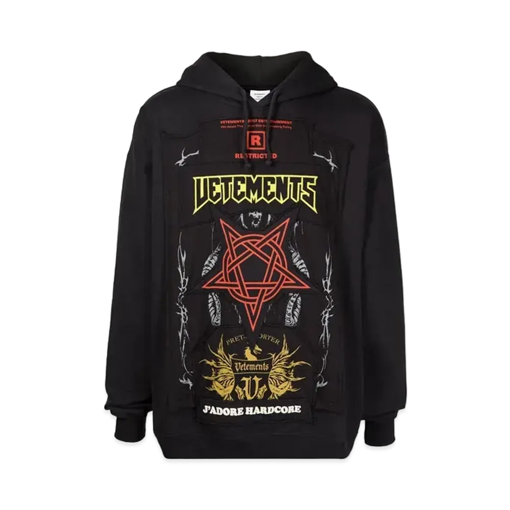 VETEMENTS J'Adore Hardcore Patchwork Parker "Black Red"