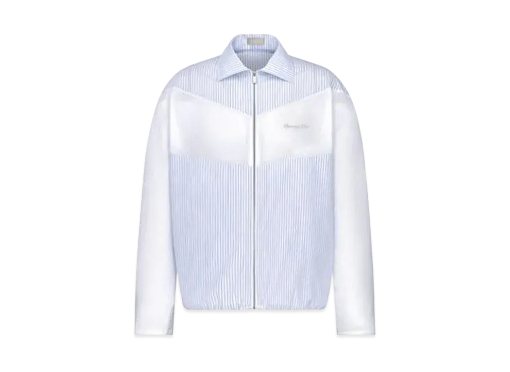 Dior Christian Dior Couture Two-Material Zipped Shirt Striped Cotton Poplin and Dior Oblique Cotton Jacquard "White"