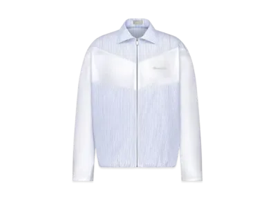 Dior Christian Dior Couture Two-Material Zipped Shirt Striped Cotton Poplin and Dior Oblique Cotton Jacquard "White"