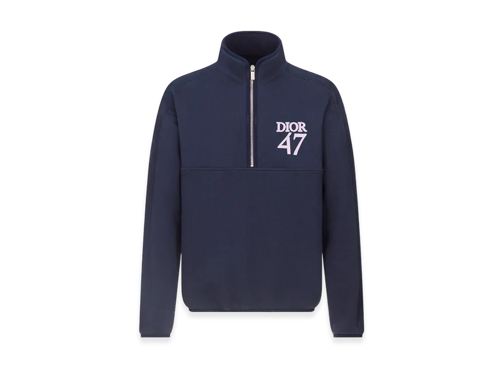 Dior Regular-Fit Fleece Sweater with Stand Collar "Navy Blue"
