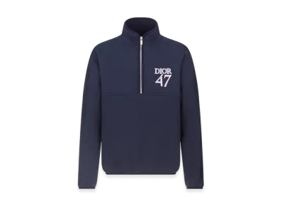 Dior Regular-Fit Fleece Sweater with Stand Collar "Navy Blue"